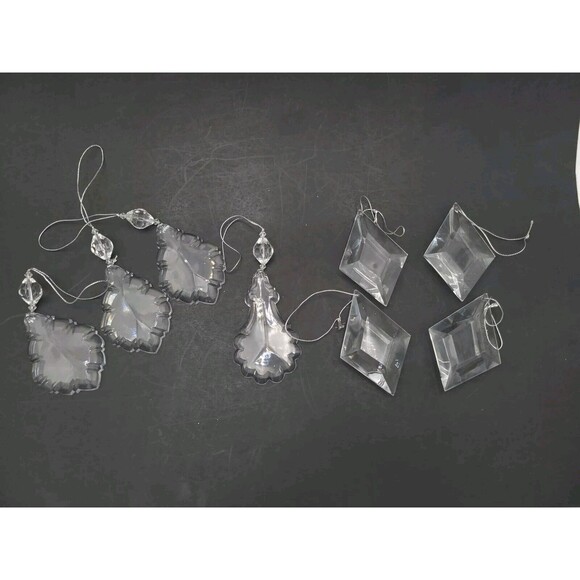 Lot of 8 Clear Acrylic Christmas Ornaments Diamond Silver Hanging Thread Variety - Picture 1 of 8